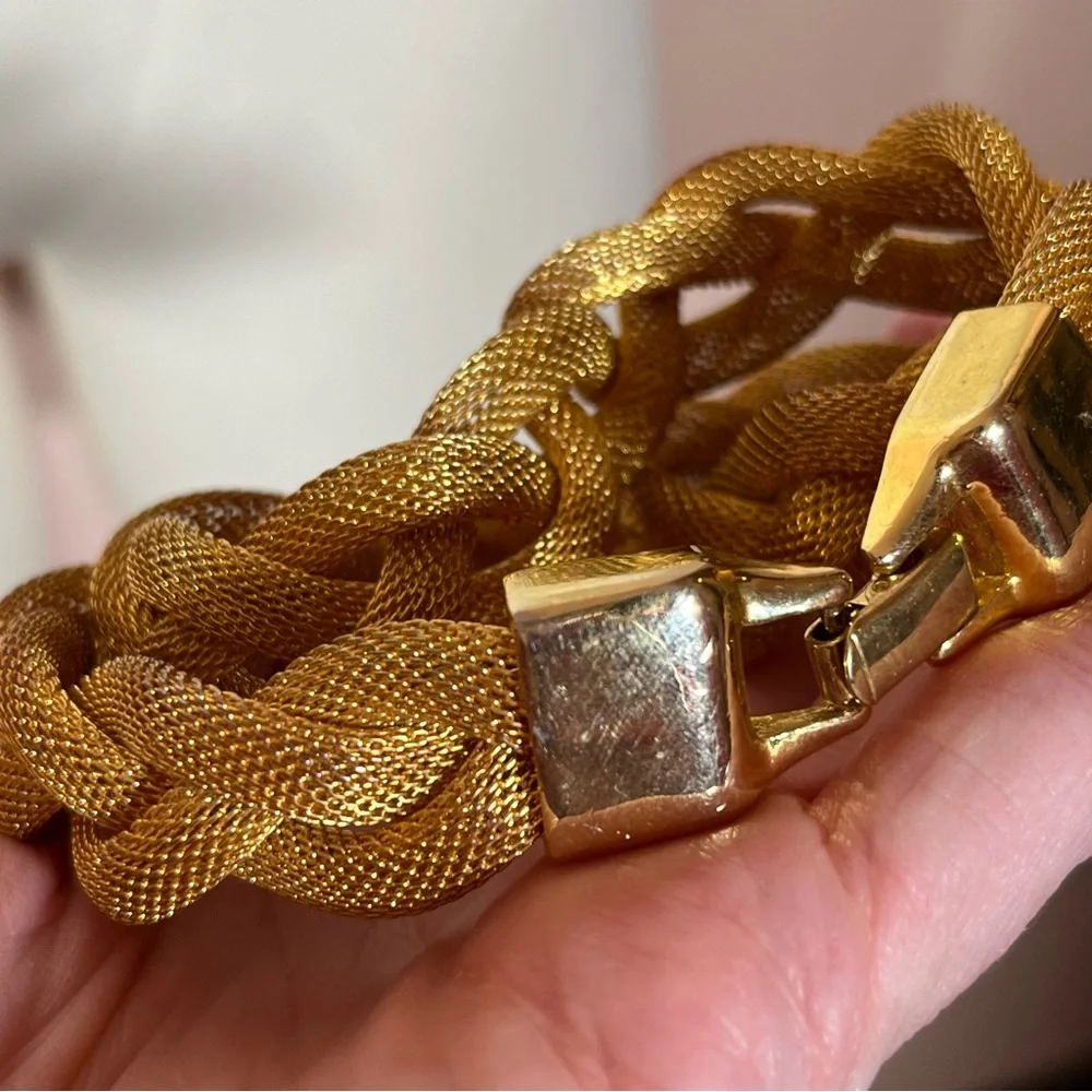 Vintage 80 90 Retro Thick Wide Mobwife Maximalism Gold Chocker Necklace - Picture 8 of 15